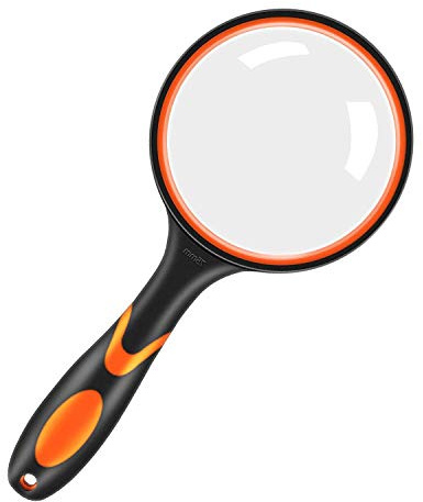 kuou Magnifying Glass 10X, Magnifying Glass for Children 75mm Magnifying Lens Handheld Reading Magnifier with Non-Slip Soft Rubber Handle for Reading,Repair, Observation