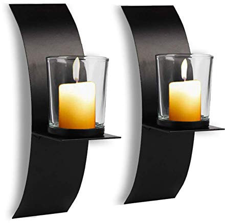 POHOVE 2 Pcs Modern Art Candle Holder For Wall Iron Art Sconces Set Of Two Metal Black for Home Wedding Decoration