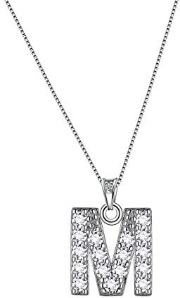 Aurora Tears Buchstabe M Halsketten 925 Sterling Silber Initiale M Alphabet Anhänger mit Zirkonia Schmuck für Frauen und Männer DP0261M