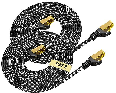Cat 8 Ethernet-Kabel 1M 2-Stück, ARISKEEN Cat8 Geflochten Flach Hochgeschwindigkeit (40Gbps 2000Mhz/s) Gigabit Rj45 STP Geschirmtes Internet Netzwerk Lan Patch Kabel Draht für Router Modem Patch Panel