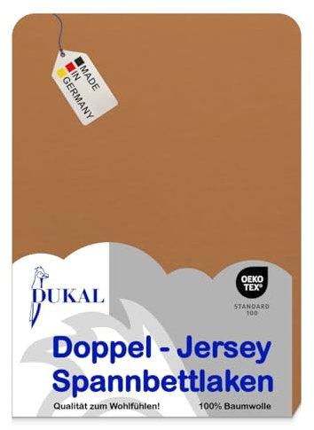 Dukal | Spannbettlaken | 180x220 – 200x220 cm | aus hochwertigem DOPPEL-Jersey | 100% Baumwolle | Farbe: ocker