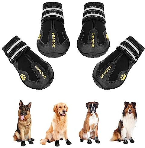 DcOaGt Dog Shoes for Large Dogs, Anti-Slip Dog Boots & Paw Protectors for Hot Pavement Summer Snow Hiking Walking, Waterproof Breathable and Reflective Dog Booties for Large Size Dogs 4PCS