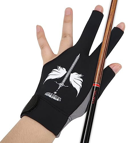 ANIMSWORD Professionelle, atmungsaktive und bequeme Billard-Pool-Handschuhe, passend für rechte oder linke Hand, verstellbarer Snooker-Queue-Sport-Handschuh für Damen und Herren. (schwarz)