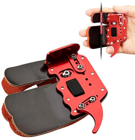 Yuehuamech Archery Finger Tab Shooting Finger Tab Aluminum Plate Cow Leather Adjustable Finger Protector Guard for LH/RH Recurve Bow Archery Competition Hunting