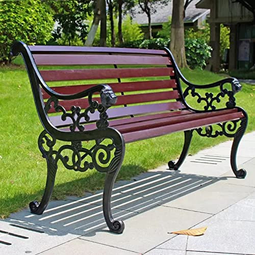 ZMYJTO Outdoor-Gartenbank, strapazierfähige Parkbank aus Metall, Patio-Gartenbank, Patio-Metall-Veranda-Bank mit Armlehne und Rückenlehne, pulverbeschichteter Gusseisen-Stahlrahmen, für Garten, Ver