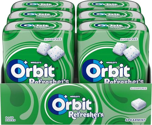 Orbit Refreshers Chicles Sin Azúcar Hierbabuena Grageas 6 Botes x 30 u. | Grageas de chicle con xilitol que liberan frescor inmediato -- multipack ideal para la oficina y compartir en familia