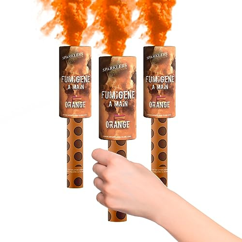 SPARKLERS CLUB Fumigène Torche a Main 45 secondes couleur Orange - Lot de 3 - Déclenchement à Mèche, durée 45 sec, fumigene couleur à tenir en Main - torche a main Catégorie F1 - LIVRAISON 24/48H