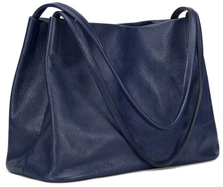 Kattee - Borsa tote da donna in vera pelle, borsa hobo a tracolla, borsa a mano, borsa a spalla con chiusura magnetica superiore, 1 blu scuro., M, Rétro