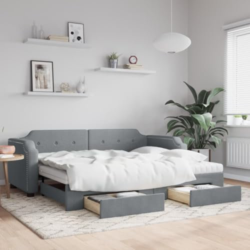 LAPOOH Tagesbett Ausziehbar mit Schubladen Hellgrau 90x200 cm Stoff, Schlafsofa, Daybed, Bettsofa, Sofa Bed, Sofabett, Schlafcouch, Jugendbett, Bettgestell, Bettcouch 3197688