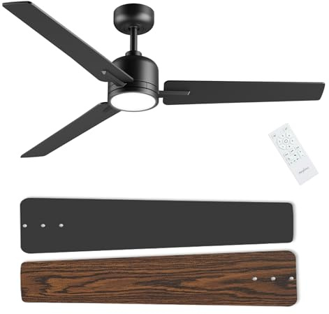 52 inch Ceiling Fans with Lights and Remote, Dimmable 3 Color temperatures LED, Reversible with Quiet DC Motor, 3 Blade High CFM Indoor Outdoor Modern Ceiling Fan for Bedroom Living Room (Black)