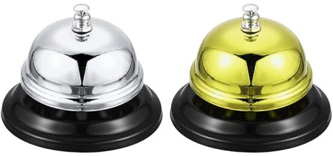 QUARKZMAN 2 Pcs Timbre de Llamada, 85mm/3.35 Timbre de Mesa Servicio Timbre para Restaurante Hotel Habitación Cocina Bar Fiesta Aula (Plata+Oro)