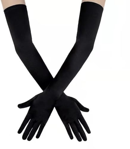 VODAFQS 1 Paar Handschuhe Lang, Handschuhe Damen, Satin Classic Abendhandschuhe, Handschuhe Damen, Schwarze Handschuhe Lang