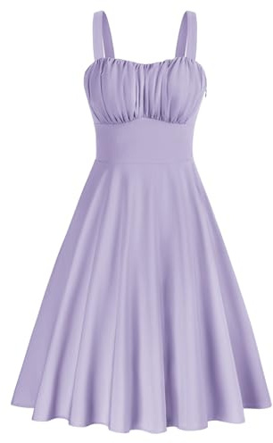 Belle Poque Vestido Floral Vintage para Mujer, de Verano, Acampanado, sin Mangas, por Debajo de la Rodilla, Elegante, Vestido de cóctel para invitada de Boda, Lila, S