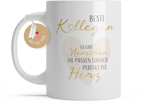 Amari ® Beste Kollegin Tasse - Geschenk für Arbeitskollegin - Dankeschön Kollegin Tasse - Beste Arbeitskollegin Kaffeebecher, Teetasse