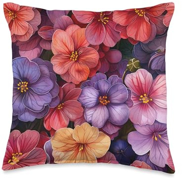 Bergenia Flower Watercolor Pattern Graphic Throw Pillow