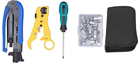 Coaxial Compression Tool Coax Cable Crimper Kit, Coaxial Cable Stripper,Coax Cable Crimper Kit – Multifunctional Coaxial Compression Tool & Network Toolkit for Stripping, Cutting,
