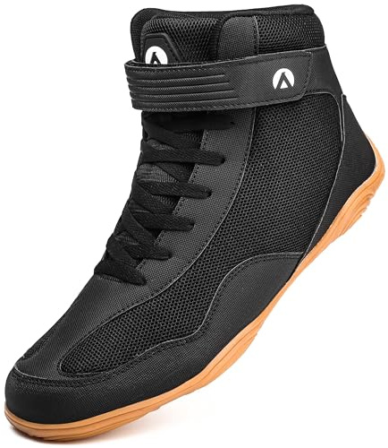 DimaiGlobal Men's Wrestling Shoe Fitness Sneaker Boxing Shoes Zero Drop Sole High Top Fighting Shoes Taekwondo Karate Martial Arts Training Shoes Black