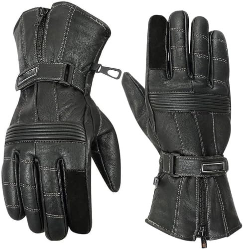 WMW WALI MOTO WEAR Motorradhandschuhe Herren Winter – Aus Echtleder, Wasserdicht, Winddicht & Gepolstert mit Knöchelschutz,Winter Lederhandschuhe Wasserdicht & Winddicht (Black, M)