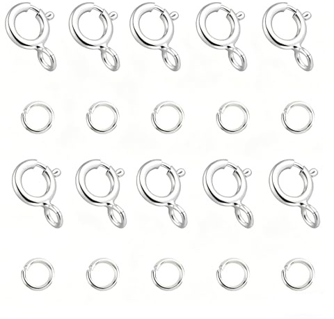 20 Pezzi in Argento Sterling 925 Catena Chiusura a Molla, Chiusura ad Anello a Molla, Fibbia a Molla con Anelli di Piegatura Aperti per Bracciali Collana Catena di Estensione