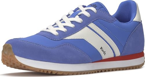 Keds Rena Lace Up Fashion Sneaker, Keds Blue/Snow White/Neon Red, 8