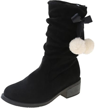 Generico Bottes Texani Camperos d'hiver Western Bottines à fermeture éclair pour femme avec talon bas, bottes de cow-boy cowgirl amphibies femme bottines à bout bout talon moyen bottes, Noir , 38 EU