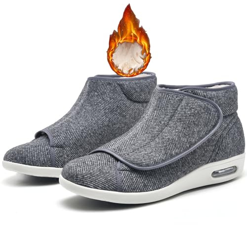 Hommes Femme Chaussures Diabétiques Chaussures Extra-Larges pour Pieds Gonflés Chaussures de Marche Ajustables Chausson Botte Hiver Chaud Peluche Doublure Pantoufles(Gray B 41)