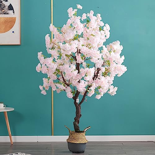 Künstlicher Gummibaum mit japanischer Kirschblüte im Bambus-Topf, extra große Kunstpflanze für Innen- und Außendekoration, Grün, Weiß, Rosa, Hochzeitsdekor