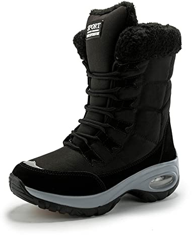 Hanani Women's Snow Boots, Waterproof, Warm Fur Lined, Ankle Boots, Winter, Outdoor, Lace Up, Walking Boots, Non-slip, Air Cushion, Black, UK 4