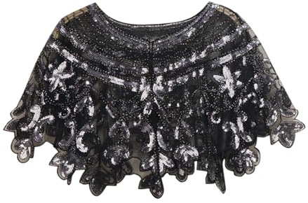 Flapper Umhang Schal mit Pailletten Umschlagtücher für Abendkleid 20er Jahre Kostüm Damen Schal Abendumhang Schultertuch Stola Tuch für Karneval 1920er Jahre Retro Schal