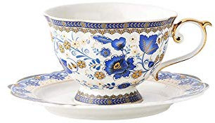Taza de café de porcelana Juego de tazas de café americano Juego de té de porcelana china europea Taza de té de la tarde de cerámica británica Platillo Juegos de tazas y platillos para el hogar (azul