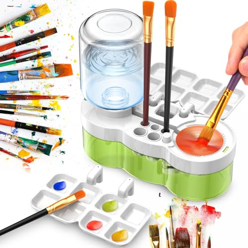 Paint Brush Rinser Pinselreiniger Aquarellpinselspüler, Multifunktionales Pinselwaschbox Art Tools mit Wasserkreislauf, Pinselhalter und Palette, Geschenke für Kleine Künstler und Kinder Anfänger