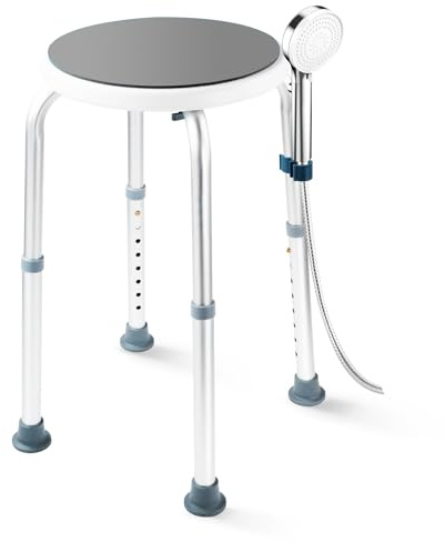 Casgee Duschhocker Höhenverstellbar 37-57cm, Duschstuhl 8 Stufen, Duschhocker für Senioren Belastbar bis 136kg, Badhocker mit Rutschfesten Gummifüßen für ältere Menschen, Senioren, Grau
