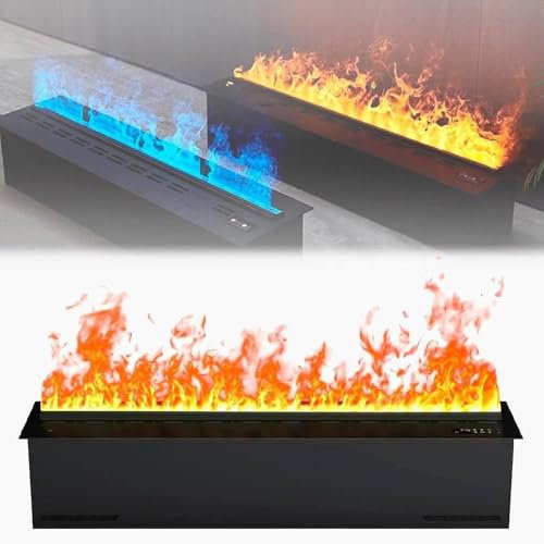 Wasserdampf-Kamin, 3D-Zerstäubungskamin, eingebaut, simulierte zerstäubte Flamme, gebürsteter Edelstahl, LCD-Display/Fernbedienung, Flammeneinstellung von (Größe: 70 cm)