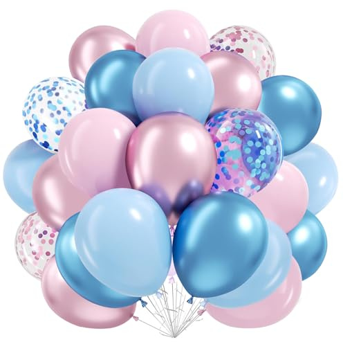 Ballons Bleu Rose, 60 Pièces Latex Ballon de Baudruche Helium Rose Et Bleu | Ballons Rose Bleu Avec Confettis, Genre Révéler Mariage Anniversaire Fête Prénatale Baby Shower Baptême Fête Décorations