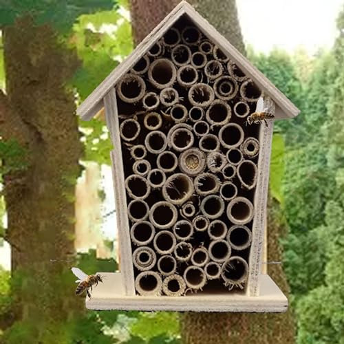 CINY Insect Hotel, Bees ladybirds House, Hanging Garden Decor, Wooden Outside Shelter Garden Nest, Weatherproof Insects House, 9.5 * 7 * 11.6CM Bee Hotel Butterfly Habitat