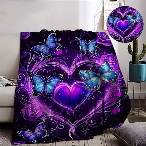 IUNTWEIE Manta suave con diseño de mariposas, suave y rosa y lila, de franela, diseño de mariposas, para niño (D, 150 x 200 cm)