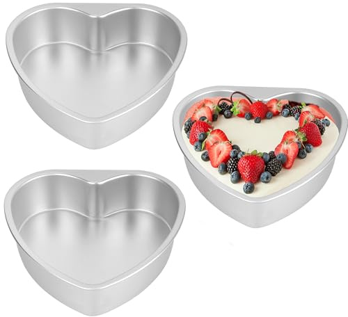 Axigundaone 2 Pcs Heart Shaped Cake Pan, 10 Inch Aluminum Cake Tin Non-Stick, Heart Shaped Baking Molds for Cake Baking, Snack Cooking