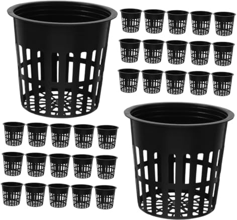 BESPORTBLE 60Pcs Plastic Hydroponic Net Pots Mesh Planter Basket for Root Visibility Reusable Lightweight Planting Nursery Cups Black for Garden and Indoor Growing