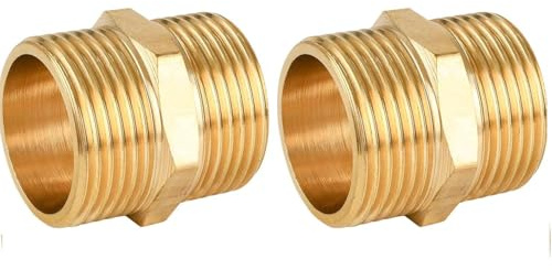 Doppelnippel G1 Zoll(Ø 32,5mm) Messing Außengewinde, 2 Stück Doppelnippel Sechskant G1 AG/AG, Verbindungsstück 2xAG Gewindefitting, Doppel Nippel Messing Fittings für Heizungsbau, Sanitärinstallation