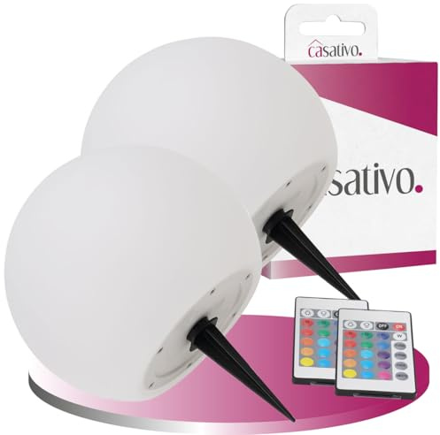 Casativo 2er-Set Solar-LED-Leuchtkugel, Ø 20cm, RGBW mit Fernbedienung, 60 Lu, IP67. Farbwechsel-Lichtkugel für Garten & Terrasse, wetterfest & kabellos