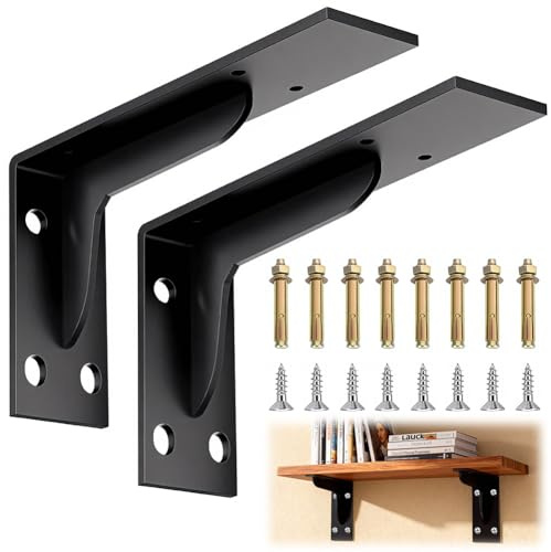 Wapasezyar Regalhalterung Schwerlastwinkel, Regalwinkel Schwerlast Metall, 90 Grad Regalträger für Wandmontage Schwerlastträger unterstützung DIY, 2 Stück (Schwarz, 16 Zoll)