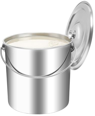 Secchiello alimentare in acciaio inossidabile – Contenitore medio da 12 l, vassoio per cereali argentato, coperchio ermetico con manico di trasporto solido per versare facilmente | Contenitore da