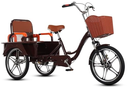 LSQXSS Dreirädrige Cruiser-Bikes mit integrierten Rädern, Soziussitz für Passagier und Gepäck, Doppelbremsen, Tretunterstützung für Damen und Herren, Vorderradfederung und Doppelkettenantrieb