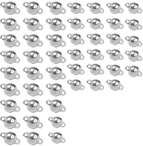 50 Cierres para Pulseras Cierres Magnéticos Redondos Cierre Magnético de Joyería de 6 mm/8 mm Adecuados para Pulseras, Joyas, Collares, Tobilleras (Plata)