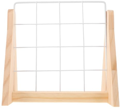 Veemoon Rejilla de Alambre de Metal con Soporte de Madera: Organizador Minimalista de Paneles de Rejilla para Joyas, Fotos, Recuerdos, Adornos de Año Nuevo, ferias de artesanía, exposiciones de Arte,
