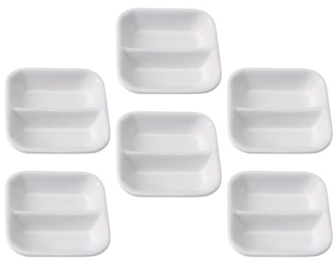 SMASOLO Porta Snack in Ceramica Bianca 8 Cm 2 Scomparti, Set da 6 Piatti per Condimenti Domestici e Ristorazione, Piatti Piccoli per Salse e Spuntini, Fondo Stabile e Riutilizzabile