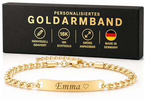 Gedikum Personalisiertes Damenarmband Gold – 18K Echtgold vergoldet Edelstahl 316L,– elegantes Schmuck Armband, Geschenk für Freundin, Geburtstag & Valentinstag