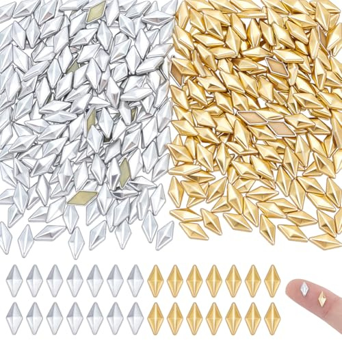 NBEADS 480 Pcs 2 Couleurs Clous Pyramidaux Thermocollants, 8mm Rivets Thermocollants en Aluminium à Dos Plat en Forme de Losange Style Punk Sans Couture pour Vestes en Cuir Sacs et Chaussures