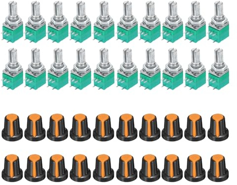 QUARKZMAN 20 Stück B10K Ohm Potentiometer Mit Schalter Schwarz/Orange | 5 Pin Variable Widerstände Einfache Lineare Drehung Drehpotentiometer Set Mit Drehknopf RV097NS