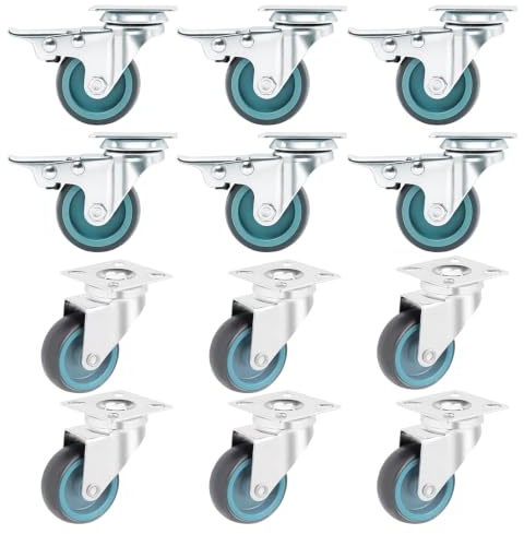 BAOLIHUI Lot de 12 roulettes pivotantes 50 mm (6 avec frein + 6 sans frein) – Roues en caoutchouc TPR, roulettes robustes pour meubles, chariots, armoires, supports de plantes – 50 kg par rouleau